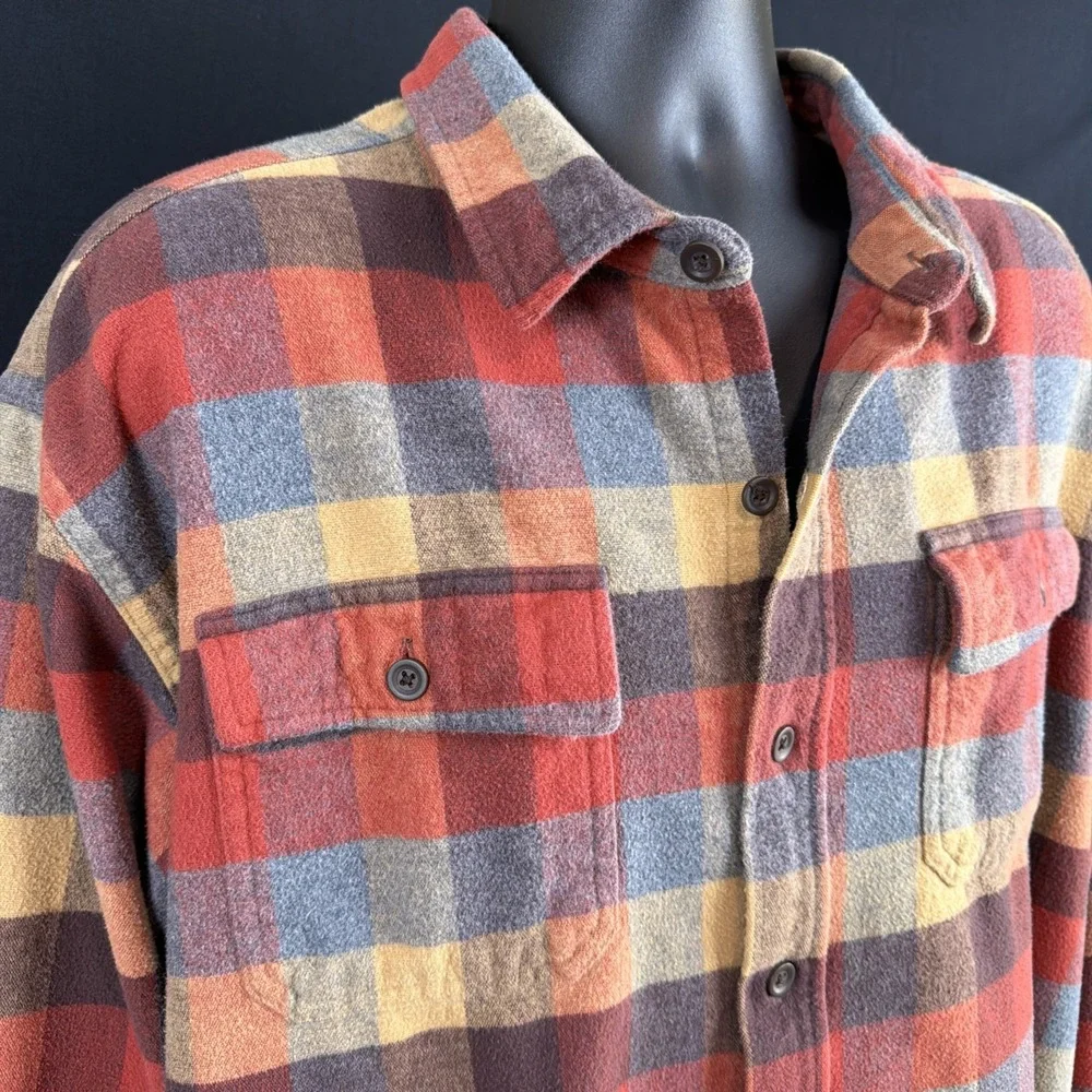 LL Bean Chamois Traditional Fit Plaid Flannel Heavy Autumn Orange Men XXL 277981
